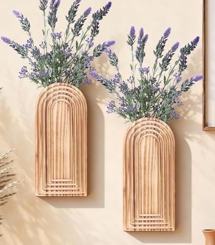 Wooden Wall Vase Set of 2, Wall Hanging Planter Modern Farmhouse Wall Decor for Boho Wall Decor for Indoor Entryway Hallway Bathroom Living Room Dining Room - color: Brown Vase