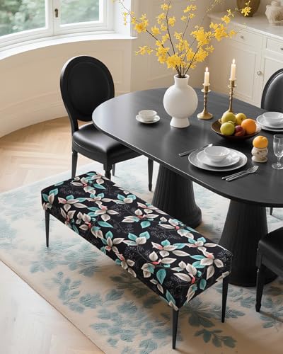 Fuloon Stretch Bench Cover, Anti-Dust Removable Dining Bench Slipcover Washable Seat Cushion Protector for Bedroom, Kitchen, Hotel, Banquet, Green Black Flower - color: Flower Green Black
