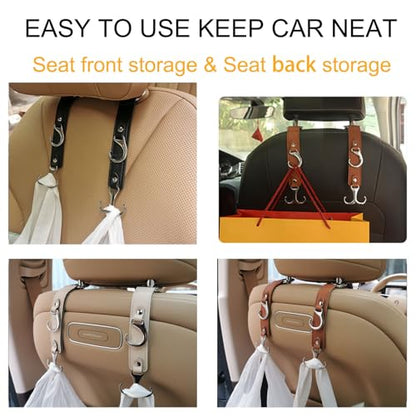 Headrest Hooks for Car Back Seat Organizer Black Faux Leather Hanger Holder Hook, for Hanging Purses and Bags and Coats Grocery Bag Umbrellas Handbag Car Accessories Interior Men for Women