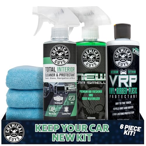 Chemical Guys Keep Your Car New Kit, Ideal for Cleaning and Detailing. Includes New Car Scented VRP, Total Interior, Air Freshener, and 3 Detailing Towels - 6 Piece Kit - style: KIT