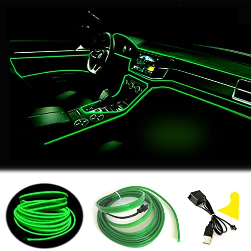 El Wire Green Interior Car LED Strip Lights, 10M Neon Wire USB 5V with Fuse Protection for Automotive Car Interior Decoration with 6mm Sewing Edge - color: Green, size: 10 M