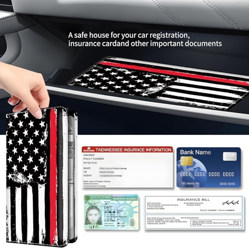 Premium Car Registration and Insurance Card Holder, Cute PU Leather Car Document Holder, Vehicle Glove Box Car Organizer with Magnetic Closure for Driver License, Cards Black Red Flag - color: Black Red Flag