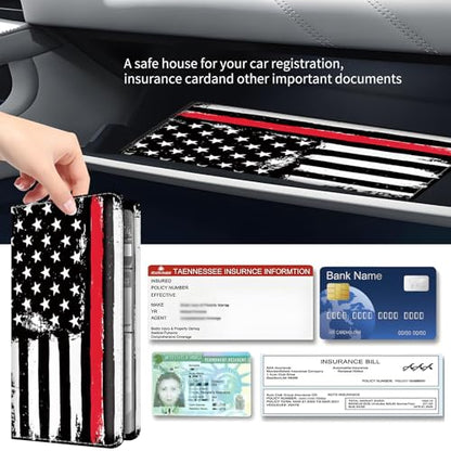 Premium Car Registration and Insurance Card Holder, Cute PU Leather Car Document Holder, Vehicle Glove Box Car Organizer with Magnetic Closure for Driver License, Cards Black Red Flag - color: Black Red Flag