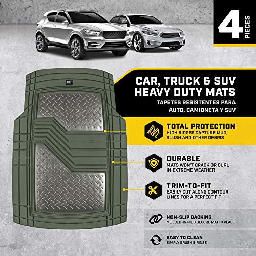 CAT® Diamond Steel Heavy-Duty Rubber Floor Mats & Cargo Trunk Liner for Cars Trucks SUVs Vans Sedans, Green & Silver - Trim-to-Fit, All Weather Deep Dish Automotive Floor Mat for Complete Protection