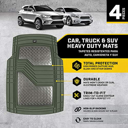 CAT® Diamond Steel Heavy-Duty Rubber Floor Mats & Cargo Trunk Liner for Cars Trucks SUVs Vans Sedans, Green & Silver - Trim-to-Fit, All Weather Deep Dish Automotive Floor Mat for Complete Protection