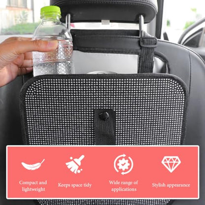 Car Foldable Trash Can, Bling Rhinestone Oxford Garbage Container Hanging Waterproof Organizer, Mini Crystal Dustbin Waste Basket Leakproof Trash Bin for Car Office Kitchen (Black) - color: Black