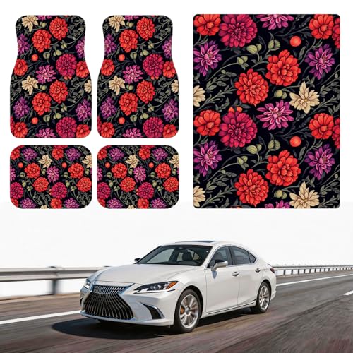 Automotive Floor Mats 5 Pcs, Universal Car Floor Mats,Floral Car Mats, Flower Car Accessory for SUVs/Sedan/Wagons, Durable Protective Mat, Trunk Liner for Families/Travel Enthusiasts - style: Bundle22