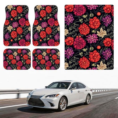 Automotive Floor Mats 5 Pcs, Universal Car Floor Mats,Floral Car Mats, Flower Car Accessory for SUVs/Sedan/Wagons, Durable Protective Mat, Trunk Liner for Families/Travel Enthusiasts - style: Bundle22