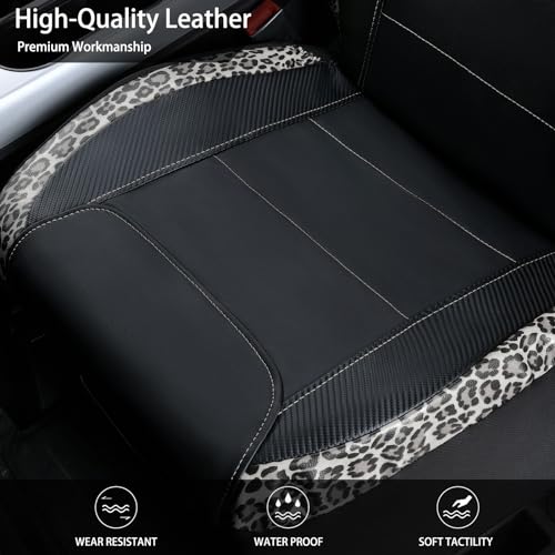 Flying Banner car seat Covers Faux Leather Waterproof Easy Clean Easy Installation (Leopard Gray Leather Black, 2 Fronts) - color: Leopard Gray Leather Black
