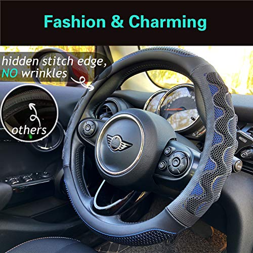 PINCTROT Large Size Steering Wheel Cover Great Grip with 3D Honeycomb Anti-Slip Design, 15.5-15.75 Inch (Blue) - color: 4.Blue, size: Large Size[15 1/2''-15 3/4'']