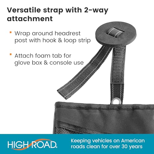 High Road TrimTrash Hanging Car Garbage Bag - Slim and Leakproof Car Trash Bag with Magnetic Closure and Storage Pocket - Attaches to Seat, Glovebox or Console - color: Black