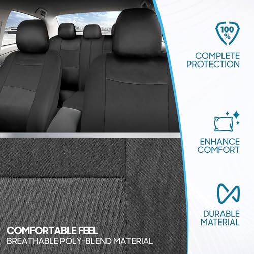BDK PolyPro Car Seat Covers Full Set in Solid Charcoal – Front and Rear Split Bench Seat Covers for Cars, Easy to Install, Accessories for Auto Trucks Van SUV - color: Solid Gray