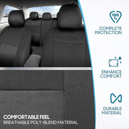 BDK PolyPro Car Seat Covers Full Set in Solid Charcoal – Front and Rear Split Bench Seat Covers for Cars, Easy to Install, Accessories for Auto Trucks Van SUV - color: Solid Gray