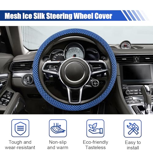 Elastic Stretch Steering Wheel Cover, 15" Breathable Microfiber Ice Silk Steering Wheel Protector, Universal Anti-Slip Car Warm in Winter&Cool in Summer Accessories for Men Women (Blue) - color: Blue