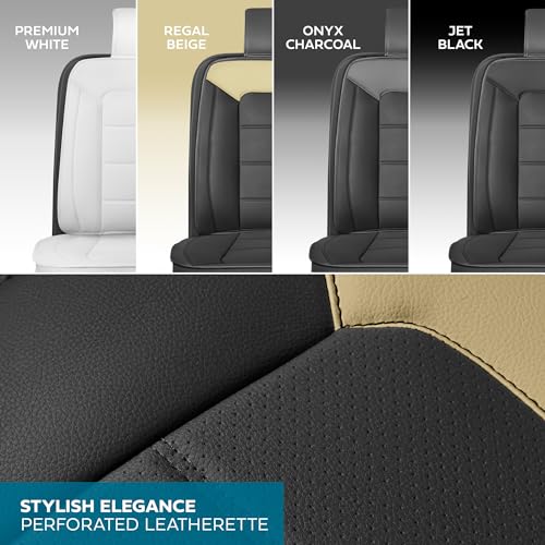 Motorbox Classic Edition Bench Seat Cover, Premium Faux Leather Back Seat Covers for Cars Trucks Vans SUV, Rear Car Seat Covers Back Seats Only, Automotive Interior Cover - Beige - color: Black/Beige Rear Seat