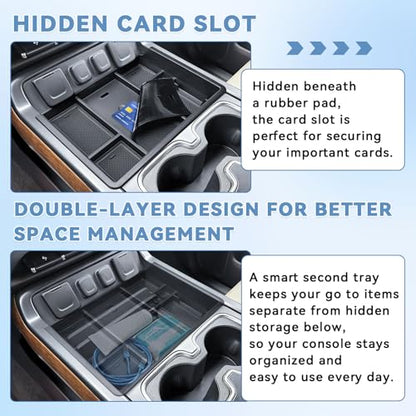 Center Console Organizer Tray Compatible with 2014-2018 Chevy Silverado/GMC Sierra 1500 Accessories 2015-2019 Silverado/Sierra 2500HD/3500HD Compartment Storage,Full Console w/Bucket Seat ONLY - color: Black Trim