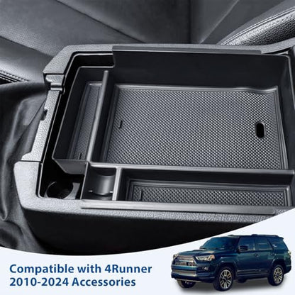 Full Size Center Console Organizer Tray Compatible with Toyota 4Runner Accessories 2010-2020 2021 2022 2023 2024 Insert Armrest Box Secondary Storage Divider ABS Materials, Black Trim
