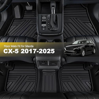 All Weather Floor Mats Custom Fit for Mazda CX-5 2017-2025 Waterproof Heavy Duty Anti-Slip Car Mats, 1st & 2nd Row Full Black - color: Black