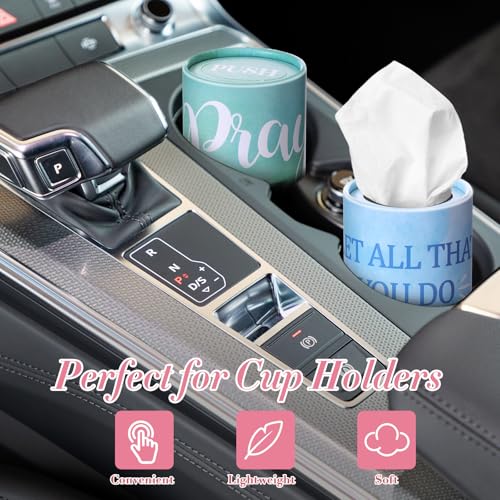 Outus 12 Pcs Christian Car Tissues Cylinder Holder with 3 Ply Facial Tissue Bulk Watercolor Religious Tissue Holder Travel Tissues Boxes Container for Home Mother's Gift for Church Ladies - style: Blending