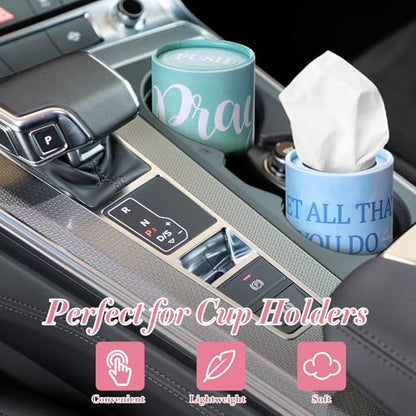 Outus 12 Pcs Christian Car Tissues Cylinder Holder with 3 Ply Facial Tissue Bulk Watercolor Religious Tissue Holder Travel Tissues Boxes Container for Home Mother's Gift for Church Ladies - style: Blending
