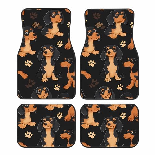 Universal Fit Car Floor Mats Set of 4Pcs, Cute Cartoon Dachshund All-Weather Front Rear Car Carpet Mats, Non-Slip Car Floor Mat Car Accessories for Automotive Trucks SUV Sedans Vans - color: Cartoon Dachshund