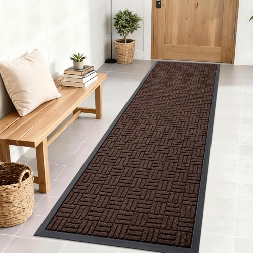 OLANLY Front Door Mat Outside Entrance 71x23, Absorbent, Heavy Duty Sturdy Natural Rubber Doormat Indoor Outdoor, Stain and Fade Resistant, Non-Slip Backing Low Profile Floor Mat for Entryway, Brown - color: Brown, size: 71" X 23"