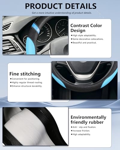 Universal Leather Steering Wheel Cover for Women Steering Wheel Cover for Car 15 inch (Blue) - color: Blue