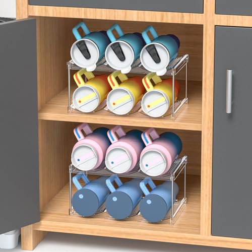 Stackable Water Bottle Organizer for Cabinet,3 Tier Water Bottle Holder for Stanley Yeti 40 oz Bottle Shelf,Clear Tumbler Storage Organizer,Wine Rack,Cup Organizer for Kitchen Cabinets Counter Pantry - size: 3 Tier-Hold 9 Bottles