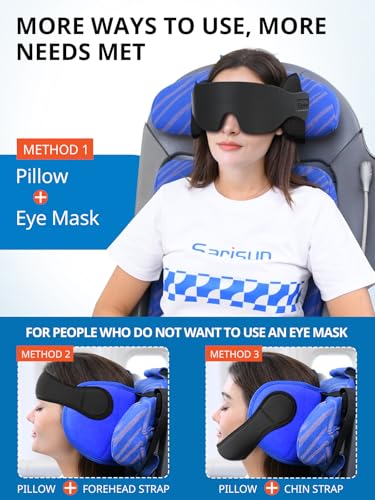 SARISUN Airplane Pillow Combo with Chin Strap, Travel Pillows for Airplanes with Sleep Eye Mask, Plane Head Strap for Long Flights, Car Road Trip, 360° Headrest, Stop Bobblehead Travel Essential, Red - color: Red