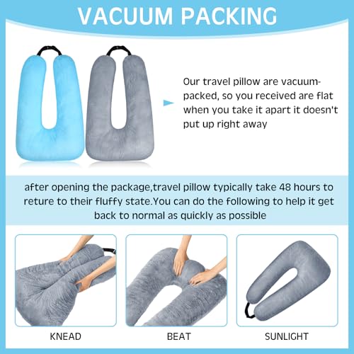 Barydat 2 Pcs Car Travel Pillow for the Back Seat 28 x 18 in Sleeping Reading Pillows for Long Distance Travel Car Cushion for Kids Adults Head and Body Support U Shaped Pad for Travel(Gray, Blue) - color: Gray, Blue