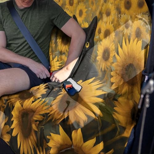 Cat Sunflower Print Waterproof Back Seat Cover, Rear Bench Seat Cover Universal Fit for Cars Sedans SUVs Vans Truck Automotive Interior Backseat Car Covers - color: Cat Sunflower