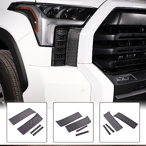 Aunginsy Car Front Headlight Bumper Grille Mesh Sticker Compatible with Toyota Tundra/Sequoia 2022 2023 2024 Pickup Truck Real Carbon Fiber Decorative Sticker Protection Cover Interior Accessories - size: Front Headlight Bumper Grille Sticker