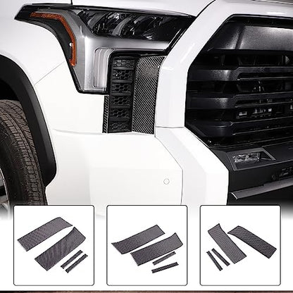 Aunginsy Car Front Headlight Bumper Grille Mesh Sticker Compatible with Toyota Tundra/Sequoia 2022 2023 2024 Pickup Truck Real Carbon Fiber Decorative Sticker Protection Cover Interior Accessories - size: Front Headlight Bumper Grille Sticker