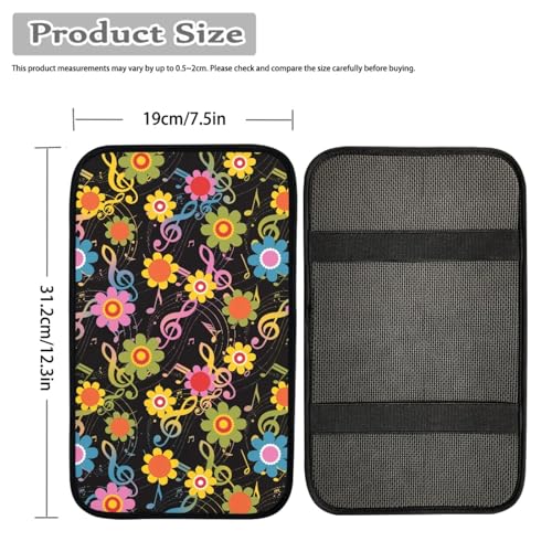 UNICEU Neoprene Car Center Console Armrest Cover, Colorful Cute Flowers Music Notes Print Soft Non Slip Auto Interior Armrest Box Pad Cover, Universal - color: Cute Flowers Music Notes