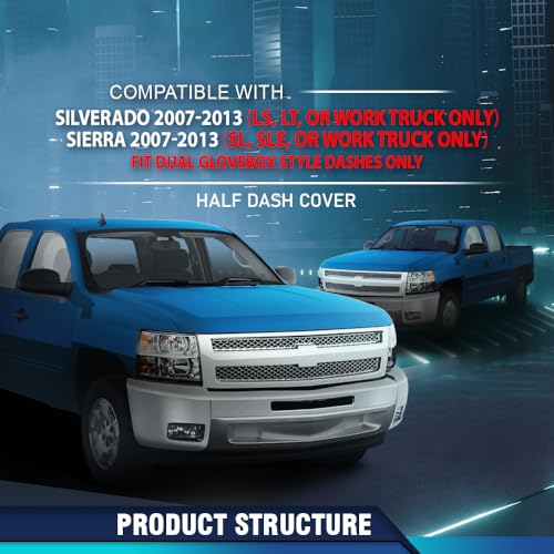 PIT66 TPE Dash Cover Dashboard Bezel Fit Chevy Silverado (LS, LT, or Work Truck ONLY)/ GMC Sierra 2007-2013 (SL, SLE, or Work Truck ONLY),Fit Dual Glovebox Style Dashes Only Gray - size: 2007-2013 Silverado/Sierra(Gray)