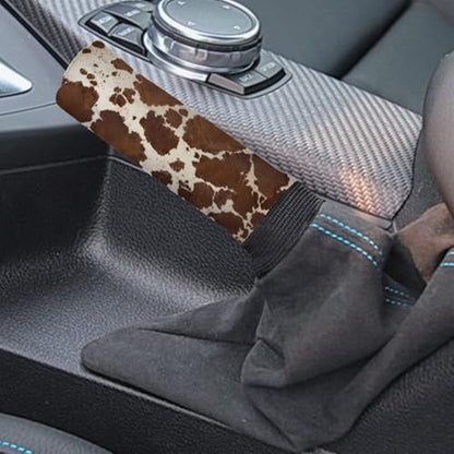 Brown Cow Print Car Gear Shift Knob Cover Set of 2, Non-Slip Handbrake Cover and Elastic Gear Shift Knob Cover Protector for Car SUV Protector - color: Brown Cow Print