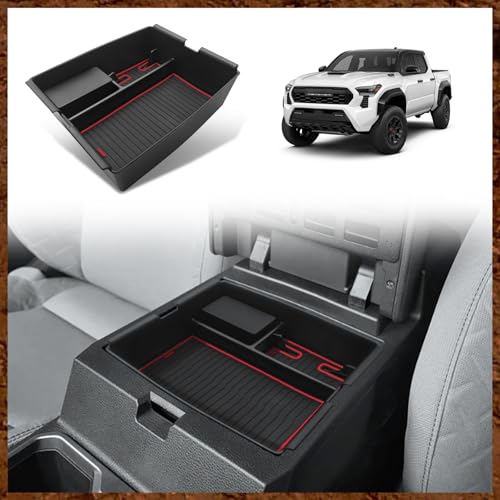Muslogy Center Console Organizer Compatible with Toyota Tacoma 2024 2025 2026 Accessories Middle Console Storage Box ABS Material with Anti-Slip Mats Interior Insert Tray (Red) - color: Red, size: Center Console Organizer