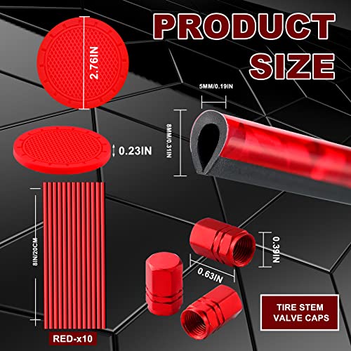 Frienda 28 Pcs Car Interior Accessories Including 20 Pcs Car Air Conditioner Decoration Strip 4 Non Slip Silicone Car Cup Coaster 4 Car Tire Valve Stem Caps for Most Cars SUVs Trucks(Red)