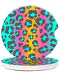 CLEVI 2 Pack Universal Ceramic Car Abstract Colorful Cheetah Leopard,Ceramic Stone with A Finger Notch for Easy Removal of Car Cup Holder Coaster - color: Colorful Cheetah Leopard