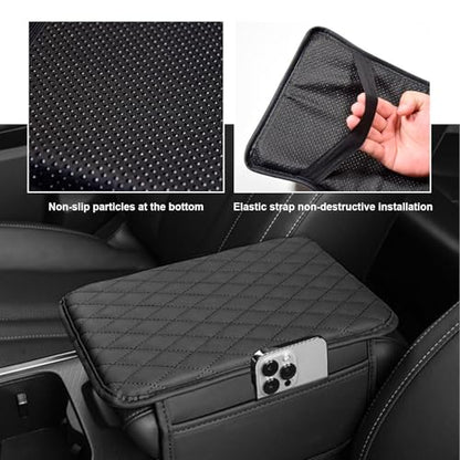 Car Arm Rest Cover, Thin Center Console Driver Elbow Support Cushion with Side Storage Pocket, Scratch-resistant Protective Pad, Interior Accessory for Most Cars Trucks Vans (Black)