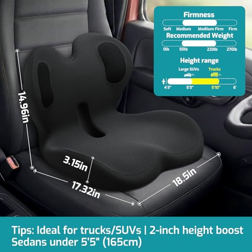 Trucker Seat Cushion, Car Seat Cushions with Lumbar Support Pillow, Ergonomic L-Shaped Orthopedic Memory Foam Pad for Long Driving Back Pain Sciatica Relief, Drivers Office Workers (Black+ Gray) - color: Black+ Gray