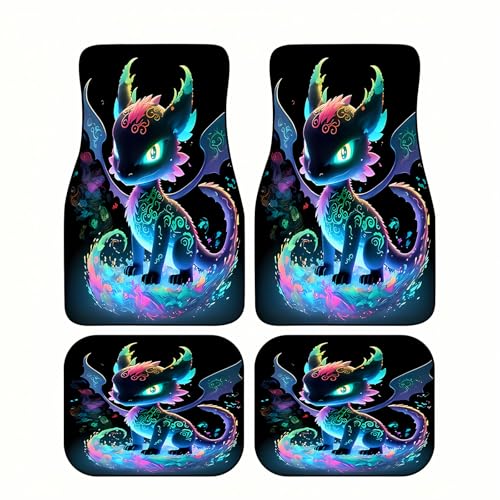 Universal Fit Car Floor Mats Set of 4Pcs, Iridescent Dragon Print All-Weather Front Rear Car Carpet Mats, Non-Slip Car Floor Mat Car Accessories for Automotive Trucks SUV Sedans Vans - color: Iridescent Dragon Print