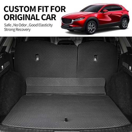 Trunk Liner & Backrest Mat Compatible with 2019-2024 2025 Cadillac XT4- Custom Fit PU Leather Cargo Liner and Backrest Protector- All Weather Waterproof Anti-Slip Easy to Clean Cargo Mats - color: BLACK-SMALL