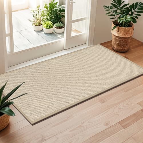 LEKEEPGO Long Door Mat 24"x59", Non Slip Door Mat Indoor Entrance, Rubber Backing Front Indoor Doormat Washable Absorbent Low-Profile Entryway Entry Resist Dirt Inside Hallway Door Mats, Khaki - color: Khaki, size: 2' x 4'11" (Rectangular)