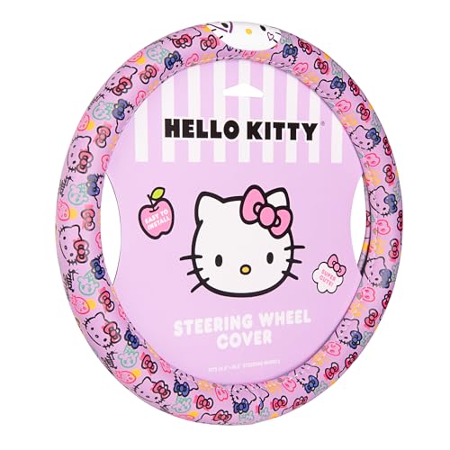 Hello Kitty Steering Wheel Cover, Official Sanrio Car Steering Wheel Cover with Universal Size 14.5-15.5, Cute Steering Wheel Cover for Women, Hello Kitty Car Accessories (Lavender Print) - style: Hello Kitty Lavender Doodle
