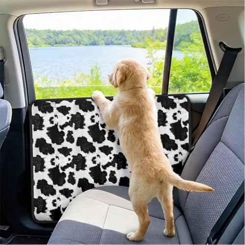 Cow Print Door Protector from Dog Scratching Car Protects Doors from Dog Scratching 2 Pieces Pet Window Guard Universal Fit for Cars, Trucks, Suvs - color: Cow Print