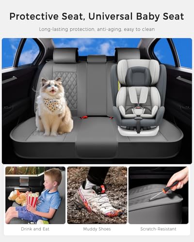 Huidasource Gray Back Seat Cover, Rear Split Bench Leather Rear Seat Cover, Adjustable Back Seat Car Cover with Non-Slip, Universal Fit for Most Cars Sedan SUV Pickup Truck (Back Row/Gray) - color: 01R# Gray, size: Back Seat Cover