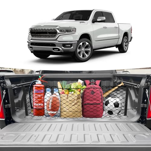 Canvcle Truck Bed Cargo Net for 2019-2025 2026 Dodge Ram 1500 Accessories Envelope Style Mesh Trunk Net Organizer and Storage Stretchable Adjustable Elastic Nylon Rear Cargo Netting with Hooks - style: for Dodge Ram 1500