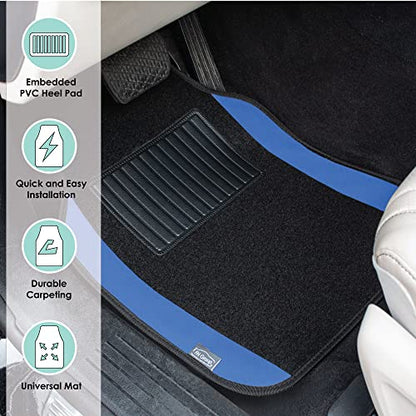 FH Group Automotive Floor Mats – Universal Fit Premium Carpet Car Mats with Driver Heel Pad, Full Set for Cars, SUVs & Trucks - Blue - color: Blue