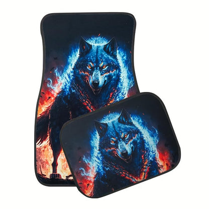 Wolf Galaxy Print Car Floor Mats - 4 Pcs Universal Fit Set for SUV, Sedan, Van- All-Weather Protection, Ultra-Soft Plush Carpet with Anti-Slip Backing, Stylish car Interior Accessories - style: Stylish